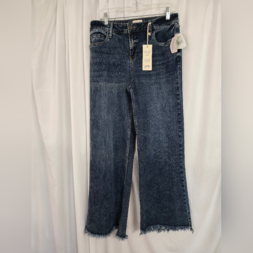 Hint Of Blu Blue Flare Wide Leg Raw Edge Hem